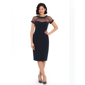 Maggy London Illusion Sheath Classic Yoke Crepe Timeless Little Black Dress sz 6